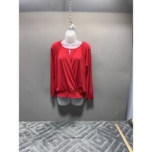 Express Red Chiffon Blouse Cross Over Vneck Peek A Boo Women’s Size Small New